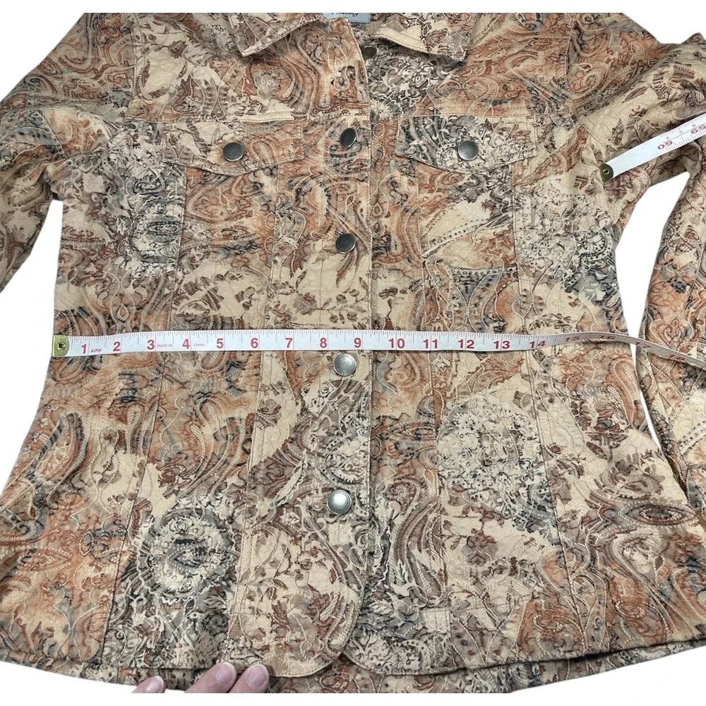 Analogy Medium Brown Embroidered Denim Style Jacket Button Front TexturedCowgirl - Picture 5 of 13